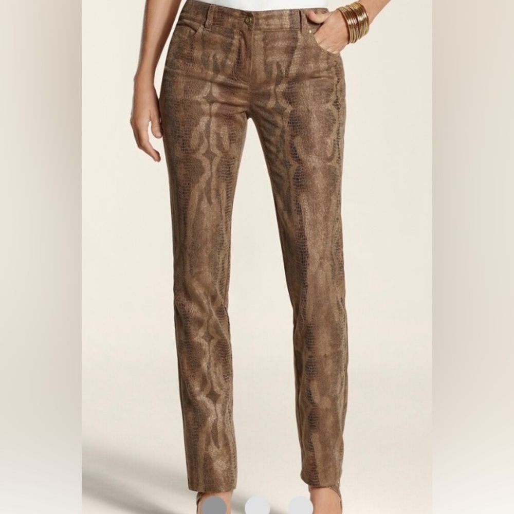 CHICO'S SZ 2.5 (14) Brown Snakeskin Print PANTS JEANS